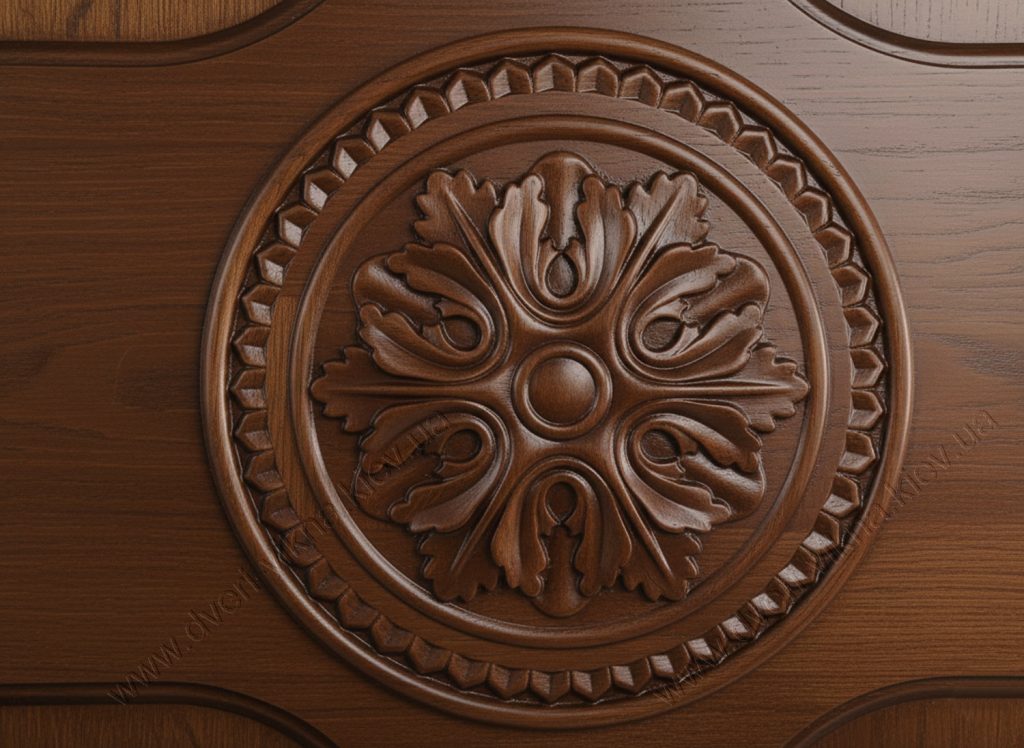 Двері дубові з різьбленням